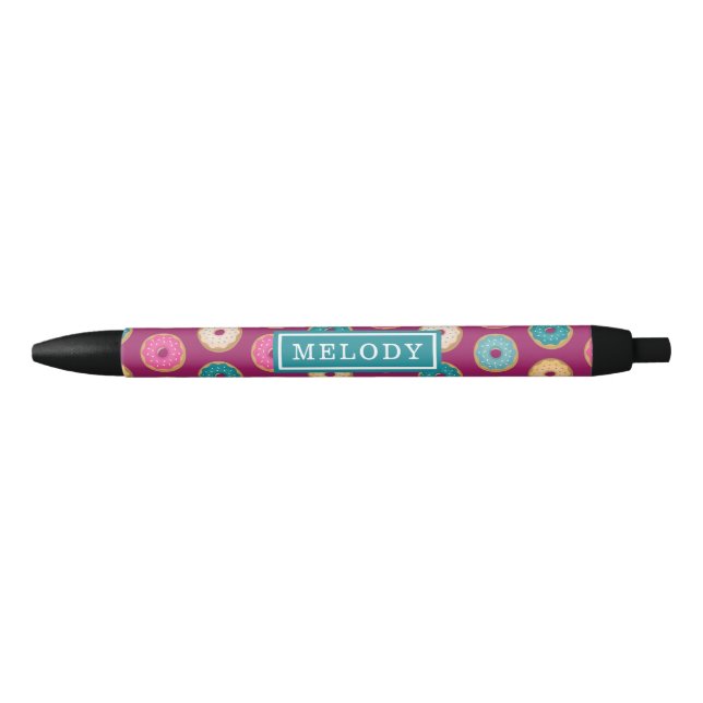 Whimsical Doughnut Pattern on Purple Black Ink Pen (Front)