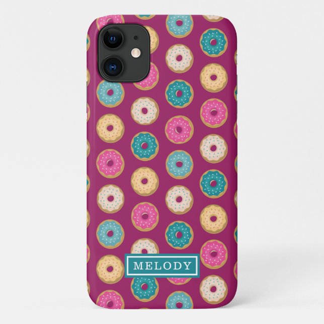 Whimsical Doughnut Pattern on Purple Case-Mate iPhone Case (Back)