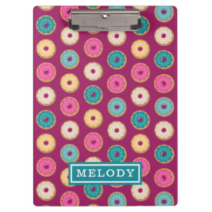 Whimsical Doughnut Pattern on Purple Clipboard