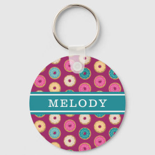Whimsical Doughnut Pattern on Purple Keychain