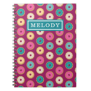 Whimsical Doughnut Pattern on Purple Notebook