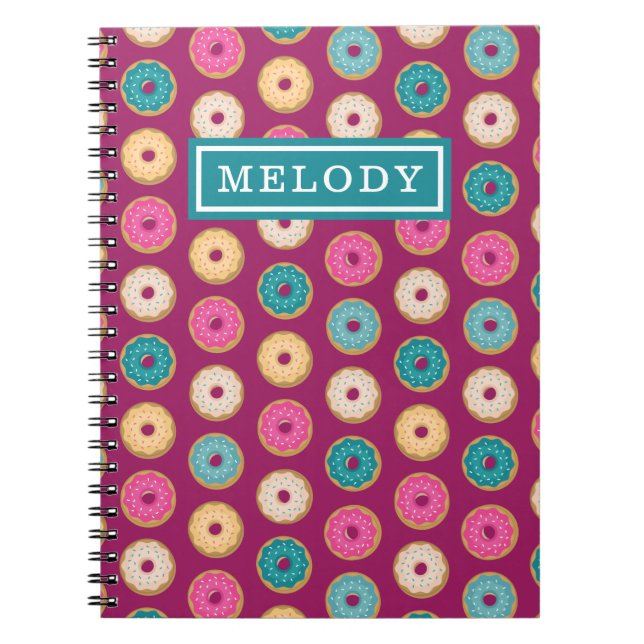 Whimsical Doughnut Pattern on Purple Notebook (Front)