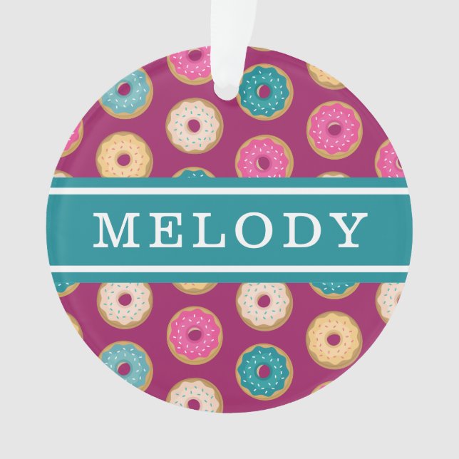 Whimsical Doughnut Pattern on Purple Ornament (Front)