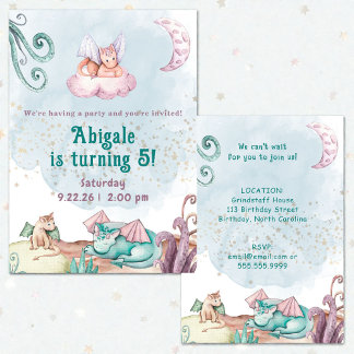 Whimsical Dragon Animal Birthday Invitation