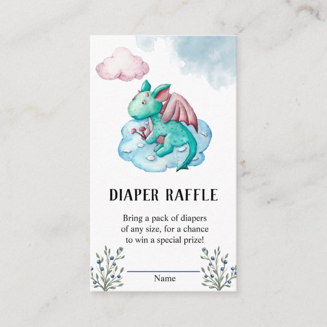Whimsical Dragon Baby Shower Diaper Raffle  Enclosure Card (Front)