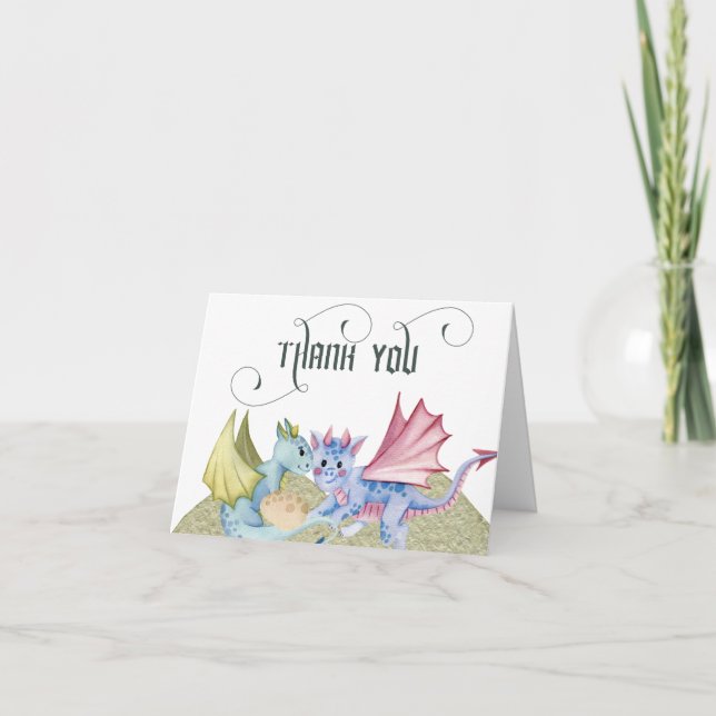 Whimsical Dragon Baby Shower Folded Thank You Card (Front)