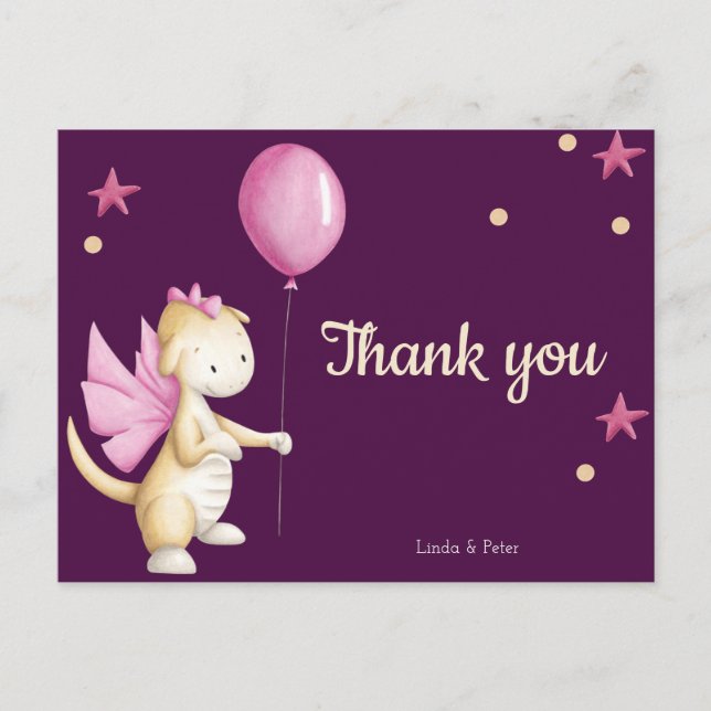 Whimsical Dragon Baby Shower Thank You Postcard (Front)