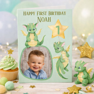 Whimsical Dragon Boys First Birthday Card