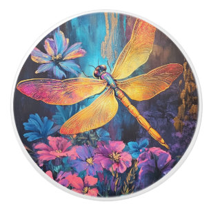Whimsical Dragon Fly Garden Glow  Ceramic Knob