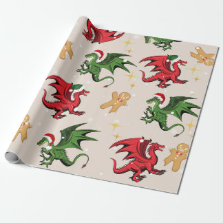 Whimsical Dragon & Gingerbread Christmas Wrapping  Paper