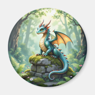 Whimsical Dragon on Ancient Stone Magnet