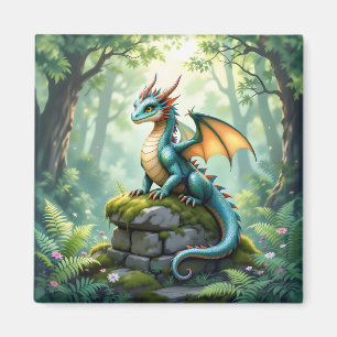 Whimsical Dragon on Ancient Stone Magnet