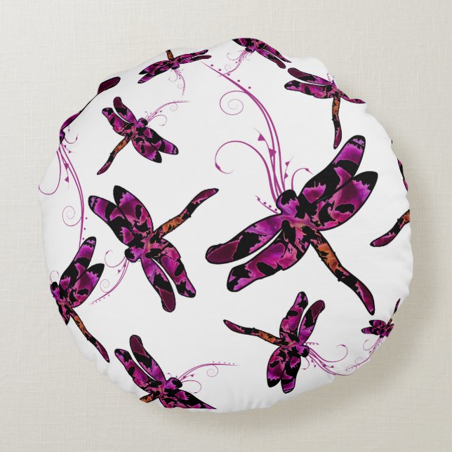 Whimsical Dragonflies Round Pillow (Back)