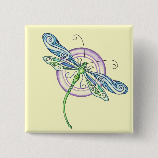 Whimsical Dragonfly 2 Inch Square Button (Front)