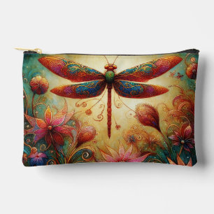 Whimsical Dragonfly Floral Abstract Art Teal Pink Accessory Pouch
