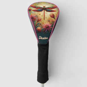 Whimsical Dragonfly Floral Abstract Personalized Golf Head Cover