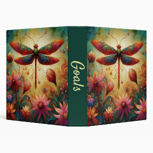 Whimsical Dragonfly Floral Abstract Teal Pink Binder