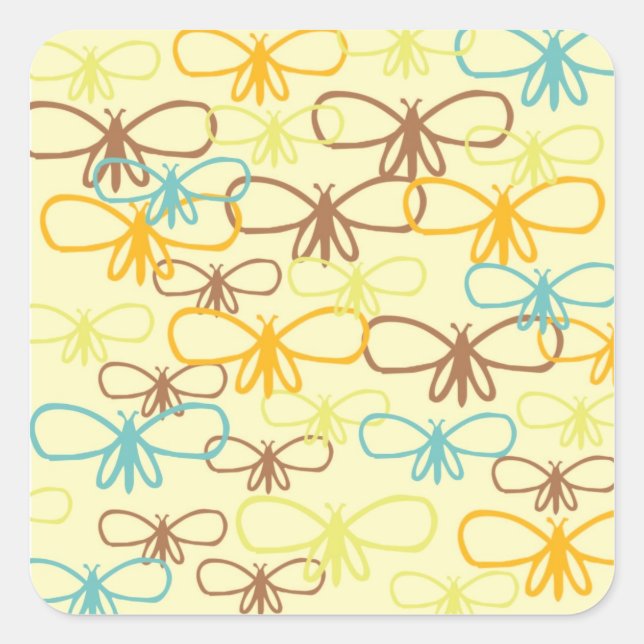 Whimsical Dragonfly Line Art Butterflies Square Sticker (Front)
