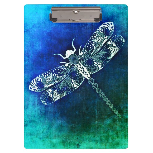 Whimsical Dragonfly Line Drawing Tattoo Art Clipboard (Front)