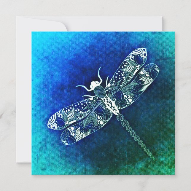 Whimsical Dragonfly Line Drawing Tattoo Art Flat Card (Front)