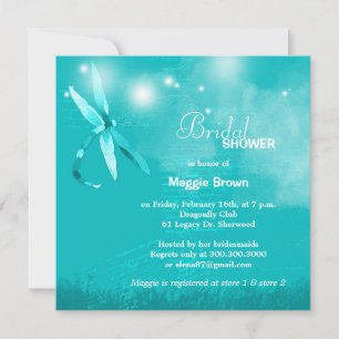 Whimsical Dragonfly Turquoise Bridal Shower Invitation