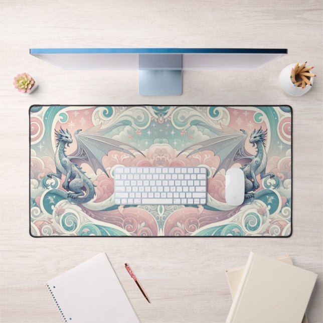 Whimsical Drakes: Pastel Dragon Fantasy Desk Mat (Office 1)