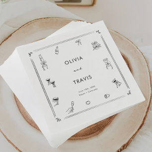 Whimsical Drawing Black White Old Money Wedding Napkin