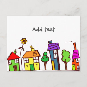 Whimsical drawing, Small Town, USA template Postcard