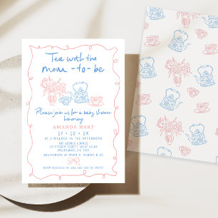 Whimsical Drawn Tea With Mom To Be Baby Shower Invitation