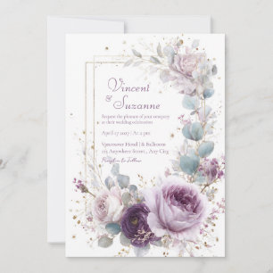 Whimsical Dream Lavender and Gold Wedding Invitation