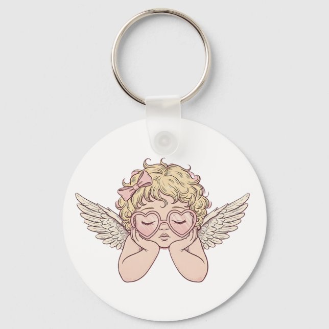 Whimsical Dreamscape Cherub with Hear Keychain (Front)