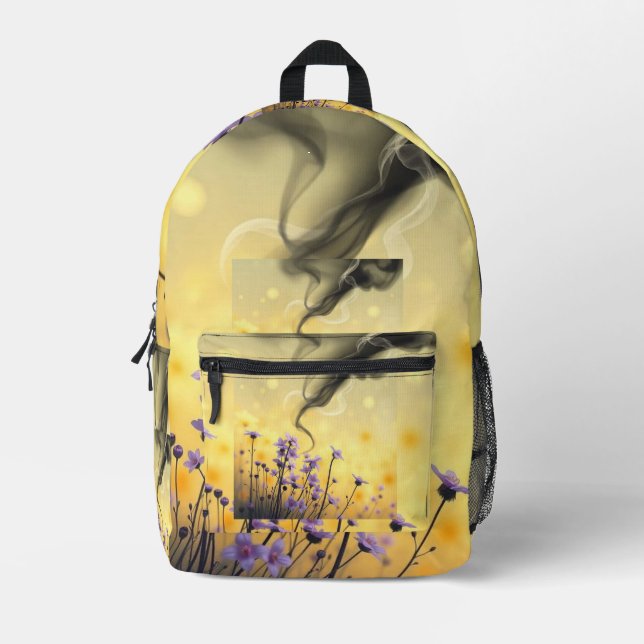 Whimsical Dreamscape Floral Backpack – Purple Flow (Front)