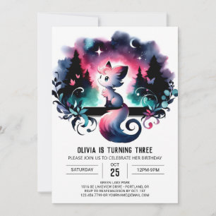 Whimsical Dreamy Cat Birthday Invitation