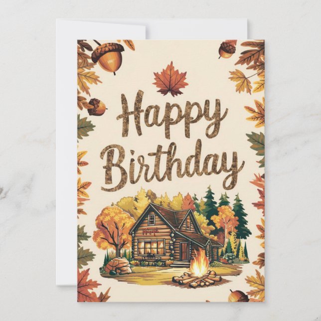 Whimsical Dreamy Forest Autumn Fall Happy Birthday Card (Front)