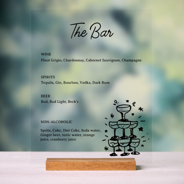 Whimsical Drink Bar Menu Acrylic Sign (Neutral)
