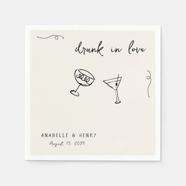 Whimsical Drunk in Love Handwriting Script Wedding Napkin (Front)