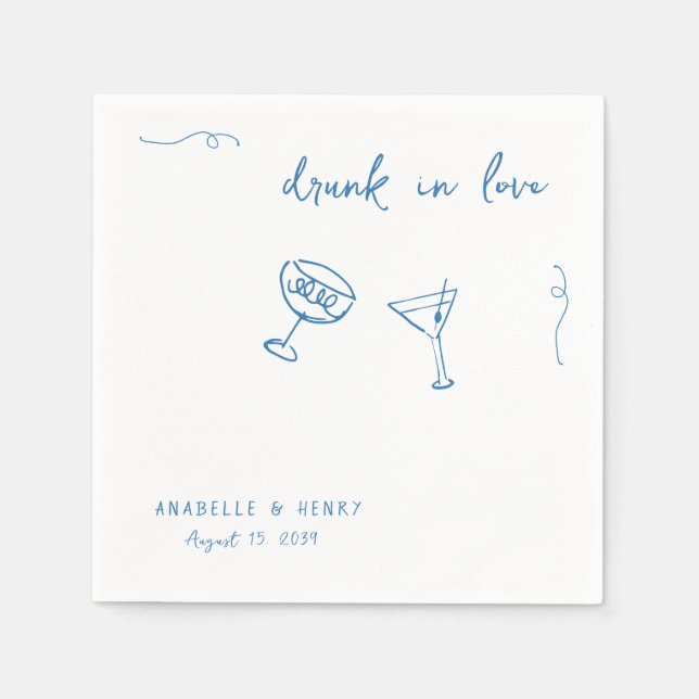 Whimsical Drunk in Love Handwriting Script Wedding Napkin (Front)