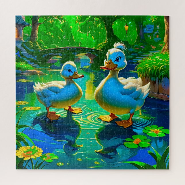 Whimsical Duck Pond Jigsaw Puzzle (Vertical)