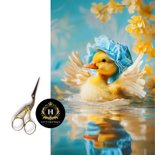 Whimsical Duckling in Blue Bonnet Decoupage Tissue Paper