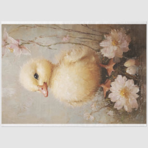 Whimsical Duckling with Flowers Decoupage Tissue Paper