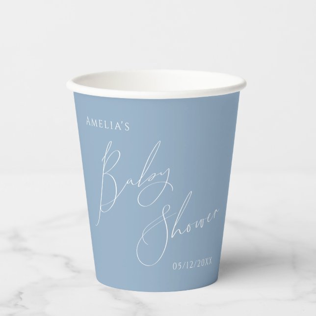 Whimsical Dusty Blue Baby Shower Paper Cups (Front)