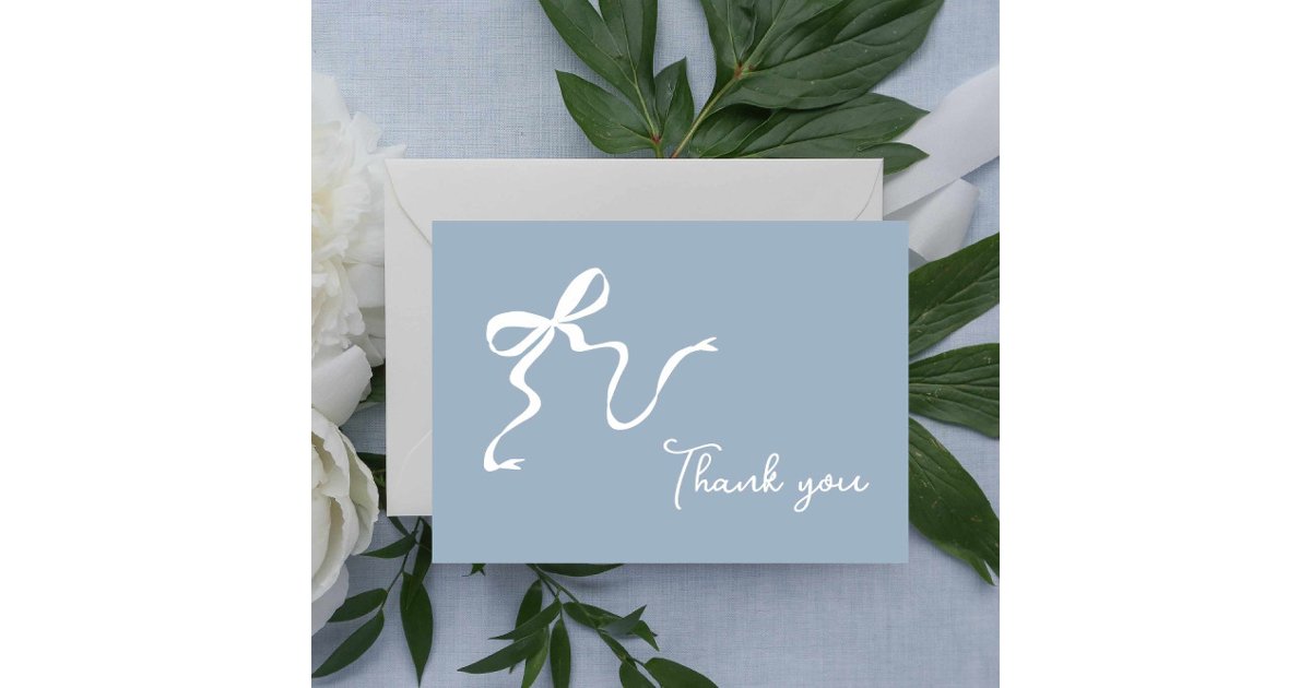 Whimsical Dusty Blue Baby Shower Thank You Card | Zazzle
