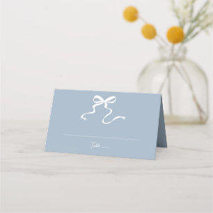 Whimsical Dusty Blue Bow Folded Place Card