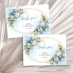 Whimsical Dusty Blue Floral Wedding thank you card