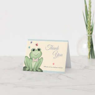 Whimsical Dusty Blue Frog Baby Shower Thank You Card