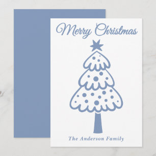 Whimsical Dusty Blue Hand Drawn Christmas Tree Holiday Card