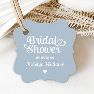 Whimsical Dusty Blue Heart Wedding Shower Favour Tags