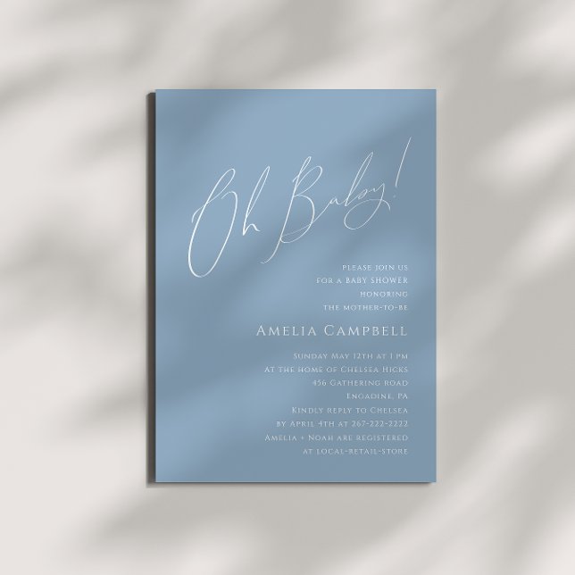 Whimsical Dusty Blue Oh Baby! Baby Shower  Invitation (Creator Uploaded)