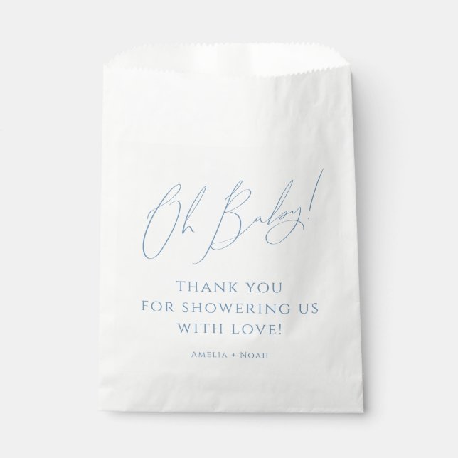 Whimsical Dusty Blue Oh Baby Shower Thank You Favour Bag (Front)