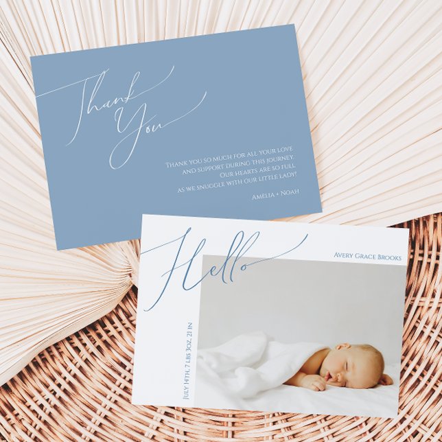 Whimsical Dusty Blue Thank You Baby Announcement (Creator Uploaded)